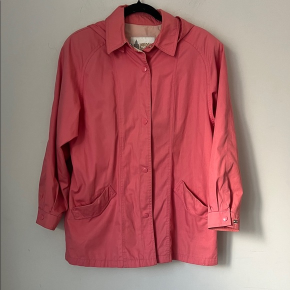 London Fog Jackets & Blazers - Vtg London Fog Pink Hooded Rain Jacket Women’s Size 10 Mid‑Length Streetwear